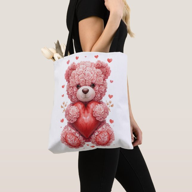 Tote Bag “Red Rose Teddy Bear – Cute Valentine Gift for Her (De près)