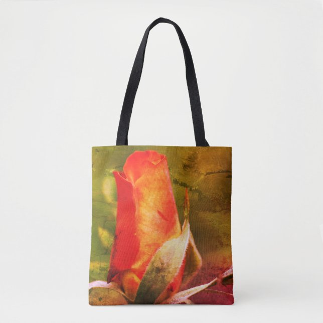 Tote Bag Red Rosebud Close Up Abstract Distressed (Devant)