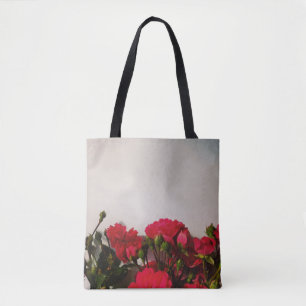 Tote Bag Red roses fresh buds blooming bright flowers flora