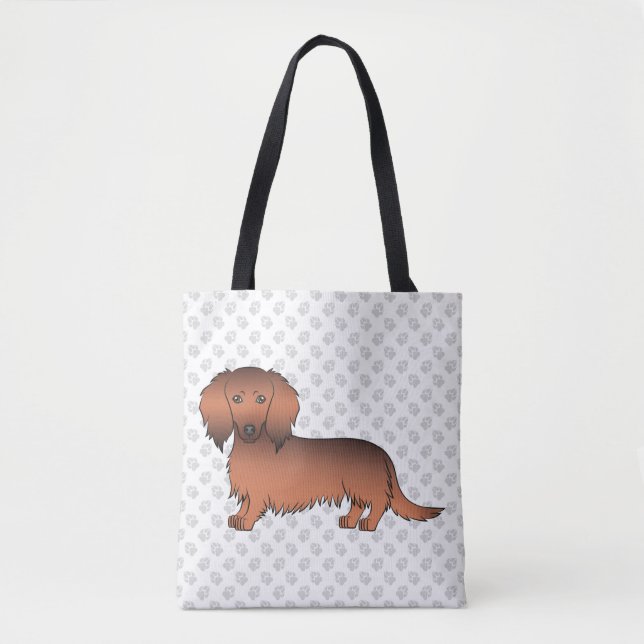 Tote Bag Red Sable Long Cheveux Dachshund Cartoon Chien & P (Devant)