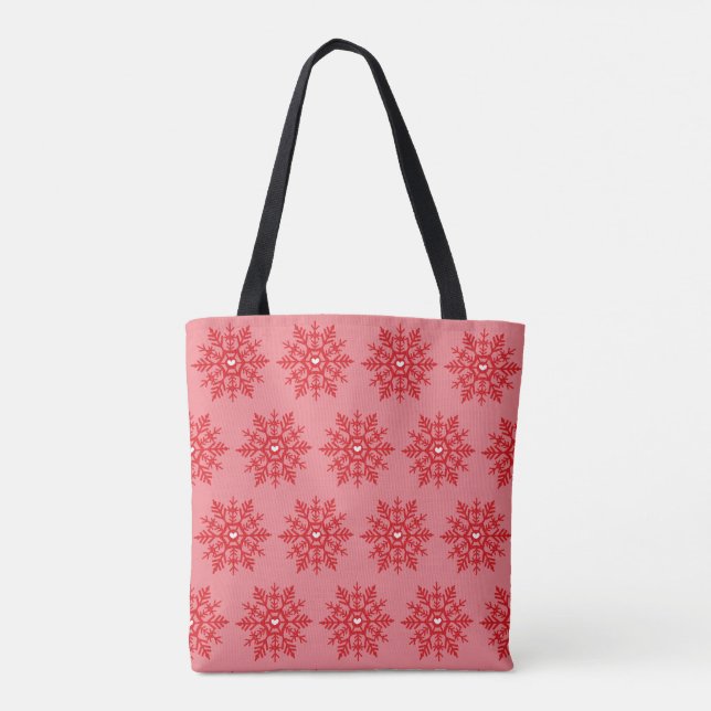 Tote Bag Red Snowflake Heart Imprimer Motif (Dos)
