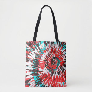Tote Bag Red Teal Black White et Grey Tie Dye