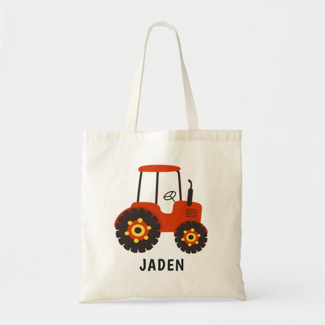Tote Bag Red Tractor Kids Farm Barnyard Personnalisé (Devant)