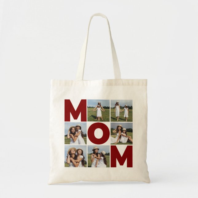 Tote Bag Red & White 6 Photo Collage Maman (Devant)
