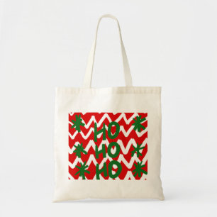 Tote Bag Red White Chevron Ho Ho Ho Noël Motif