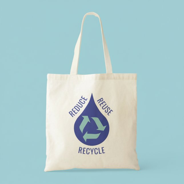Tote Bag Reduce Reuse Recycle Water Drop Canvas (Reduce Reuse Recycle water awareness canvas tote bag.)