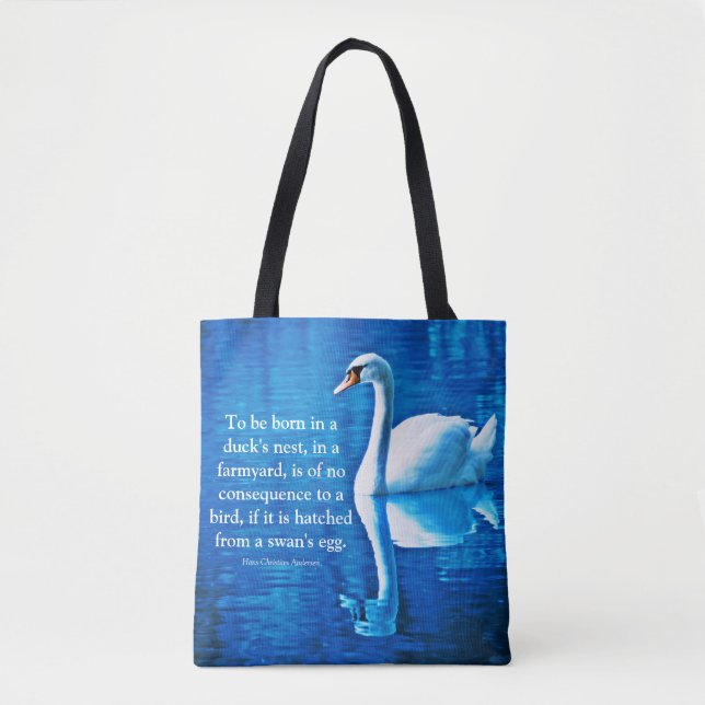 Tote Bag Réflexion sur le cygne inspiré bleu et blanc (Devant)