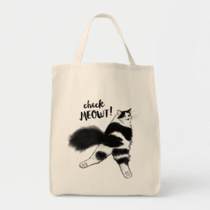 Tote Bag Regarde Meowt ! Fatigué noir et blanc 
