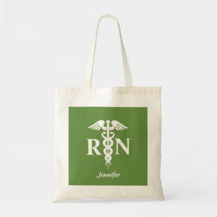Tote Bag Registered Nurse Stylish Medical Caduceus Green