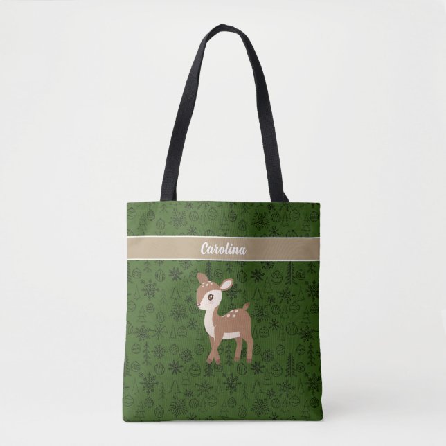 Tote Bag Reindeer - motif vert monogramme (Devant)
