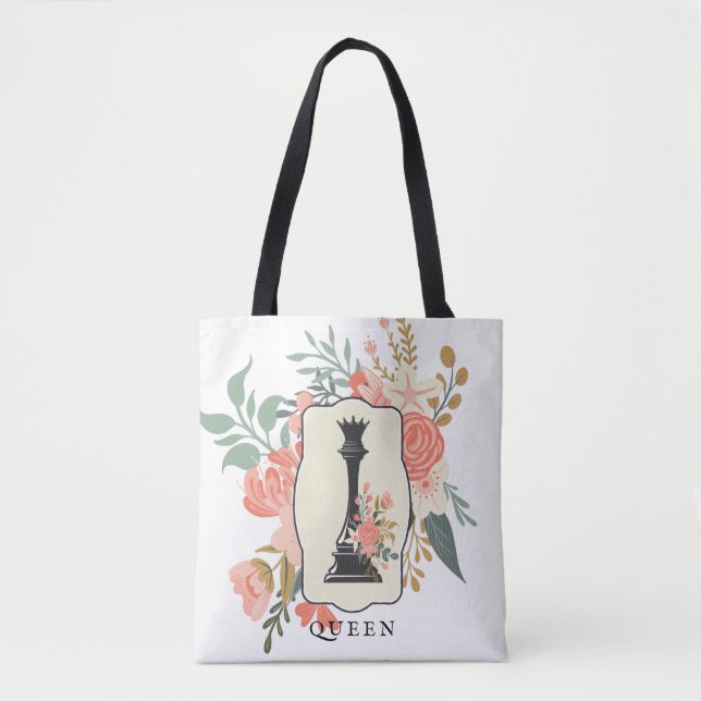 Tote Bag Reine | Amoureux des échecs | Échecs floraux (Devant)