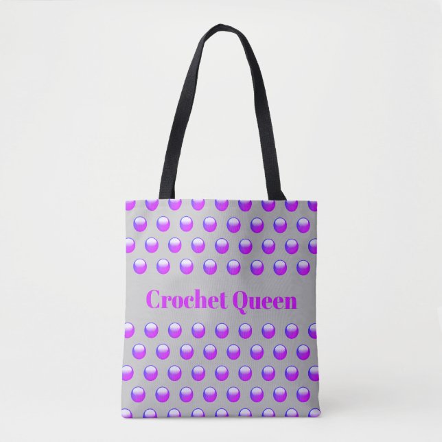 Tote Bag Reine du Crochet Géométrique à Points Violets (Devant)