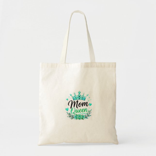Tote Bag Reine Maman Couronne Florale Sarcelle (Devant)