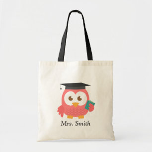 Tote Bag Remerciement aux enseignants, Chouette rose Merci