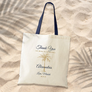 Tote Bag Remerciement Demoiselle d'Honneur Palmier Or Bleu 
