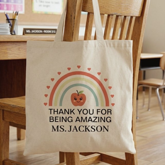 Tote Bag Remerciement Enseignant Appréciation Pastel Arc-en (thank you apple rainbow 1)