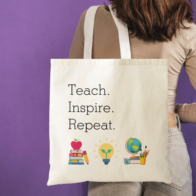 Tote Bag Remerciement Enseignant Enseigner Inspirer Répéter (Créateur téléchargé)
