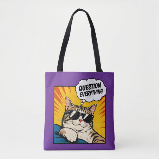 Tote Bag Remettez Tout en Question - Chat Conspirateur