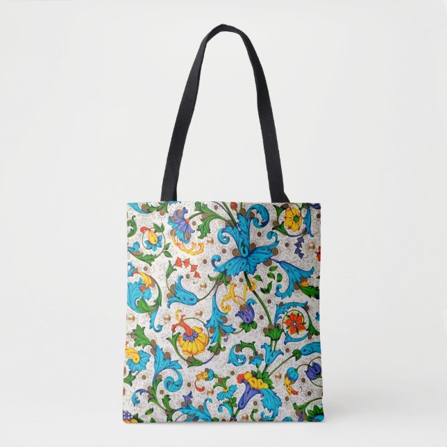 TOTE BAG RENAISSANCE FLORENTINE BLEU TOURBILLONS FLORAUX,FL (Devant)