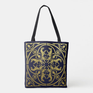 Tote Bag Renaissance Médiévale Héraut Lion Léopard Métalliq