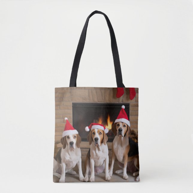 Tote Bag Renard américain Feu de cheminée Noël (Devant)