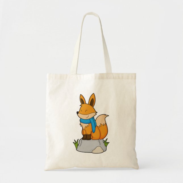 Tote Bag Renard avec Écharpe sur Rocher (Devant)