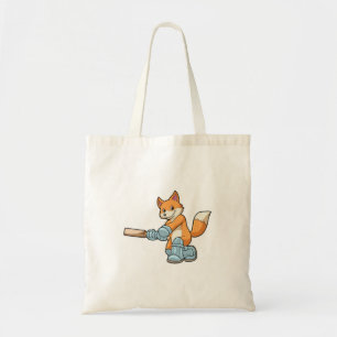 Tote Bag Renard comme batteur avec chauve-souris de cricket