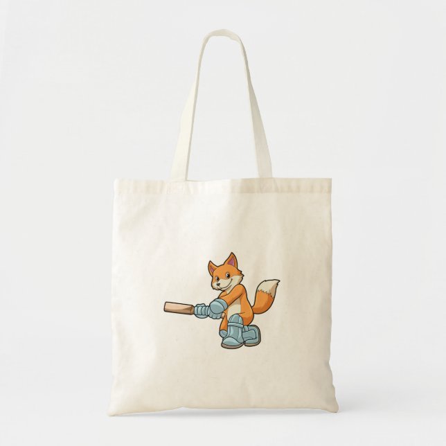 Tote Bag Renard comme batteur avec chauve-souris de cricket (Devant)