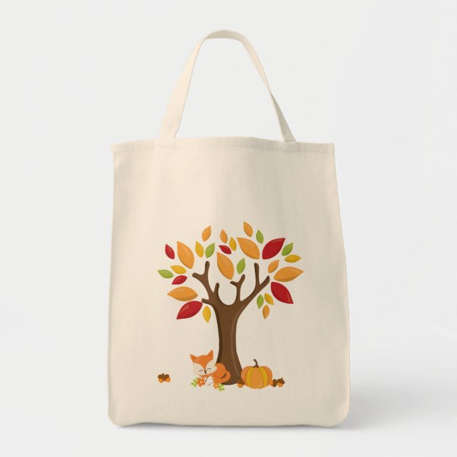 Tote Bag Renard d'automne sous l'arbre d'automne Citrouille (Devant)