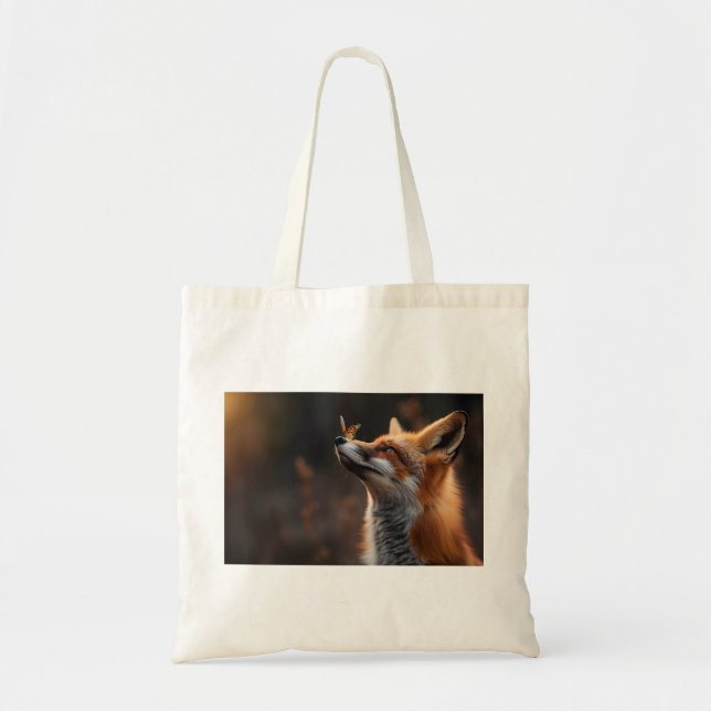 Tote Bag Renard mou avec papillon assis sur son nez (Devant)