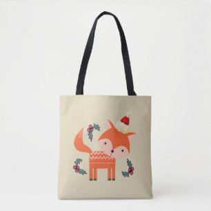 Tote Bag Renard Orange À Santa Hat Joli Noël Whimsical