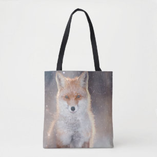 Tote Bag Renard rouge, forêt d'hiver, illustration pittores