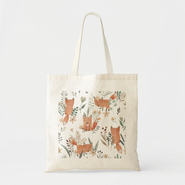 Tote Bag Renards dans les prés : Aquarelle transparente (Devant)