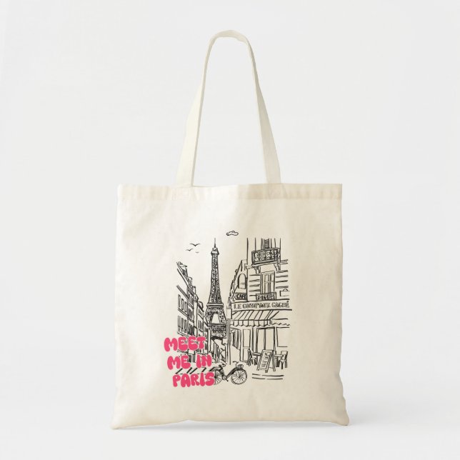 Tote Bag Rencontre-moi à Paris – Tour Eiffel & café (Devant)