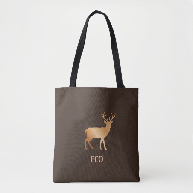 Tote Bag Renne doré sur fond brun foncé (Devant)