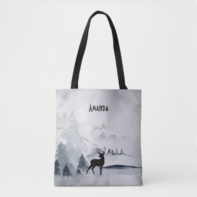 Tote Bag Rennes dans l'Aquarelle gris sauvage Noël (Devant)
