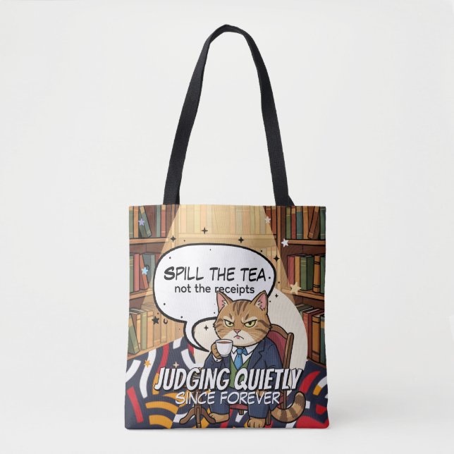 Tote Bag Répandre le Thé Citation Drôle de Chat de commérag (Devant)