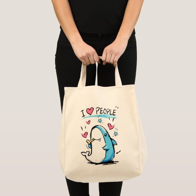 Tote Bag Requin aime les gens Funny Doodle Cartoon (Devant (produit))