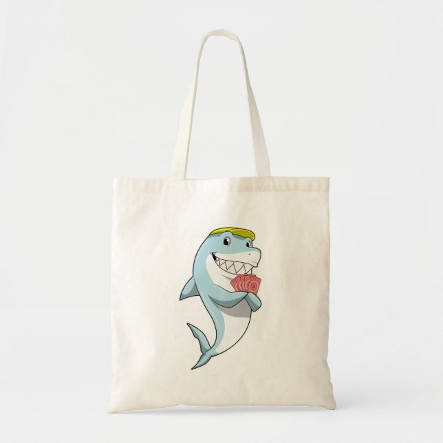 Tote Bag Requin au Poker avec cartes de Poker (Devant)