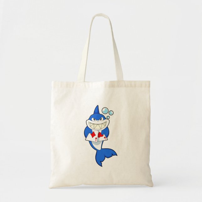 Tote Bag Requin au Poker avec cartes de Poker (Devant)