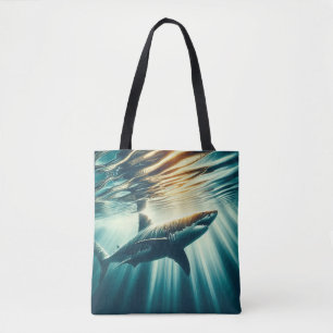 Tote Bag Requin dans la mer bleue profonde & soleil
