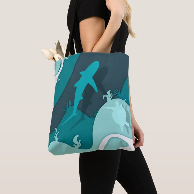 Tote Bag Requin et tortue Refroid Art Abstrait (De près)