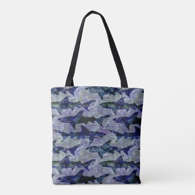 Tote Bag Requins dans le motif bleu profond de mer (Dos)