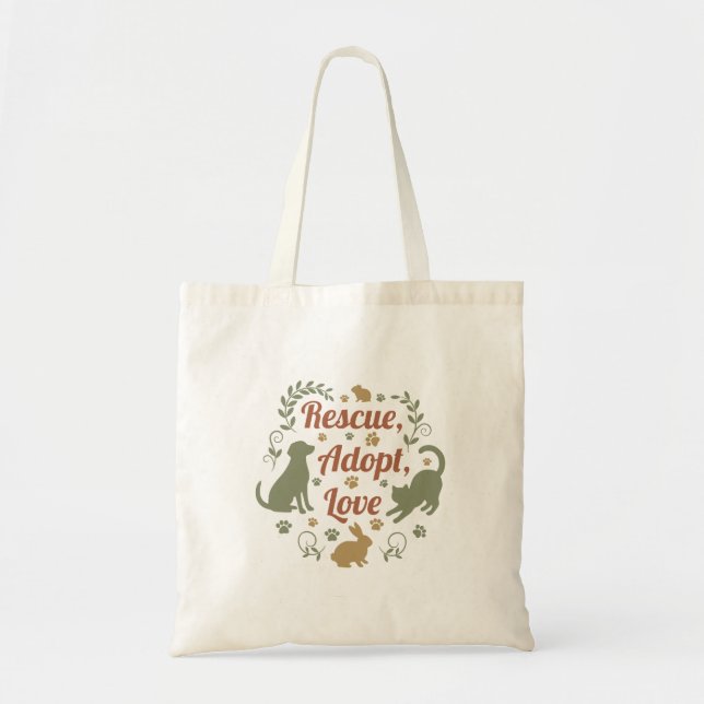 Tote Bag Rescue, Adopt, Love (Devant)