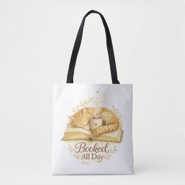 Tote Bag Réservé toute la journée | Chat confortable lisant (Devant)