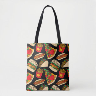 Tote Bag restauration rapide pizza hamburger hotdog frites