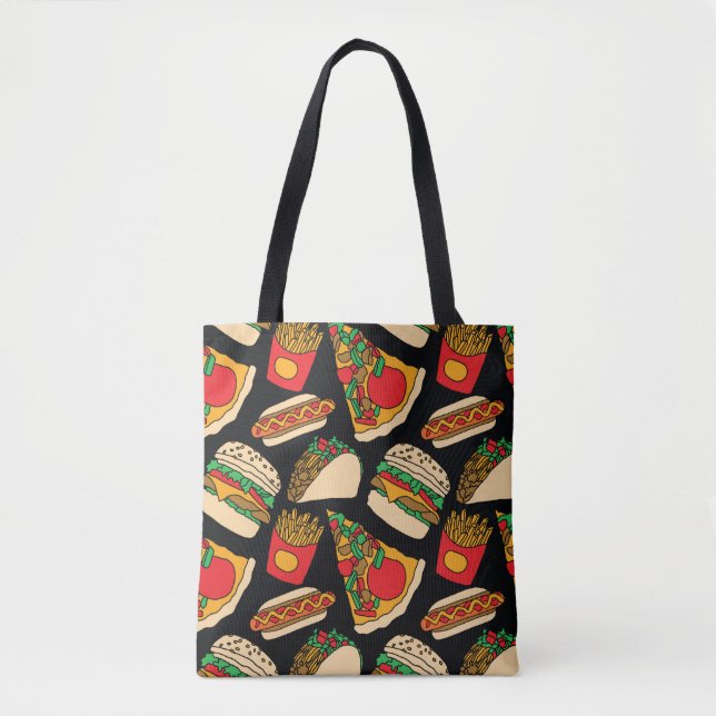 Tote Bag restauration rapide pizza hamburger hotdog frites  (Devant)