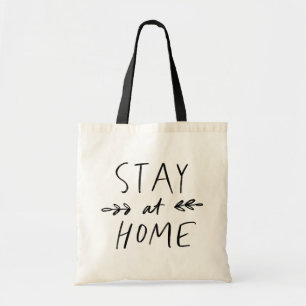 Tote Bag Rester à la maison  Police tracée à la main