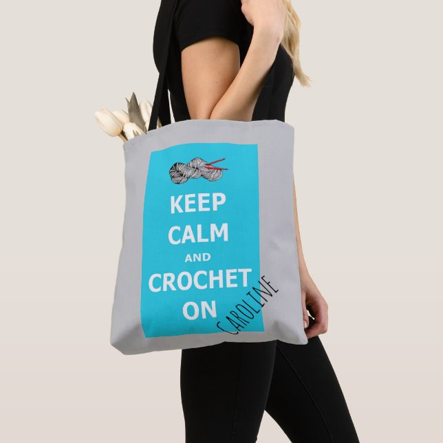 Tote Bag Restez calme et Crochet allumé - avec votre nom -  (De près)