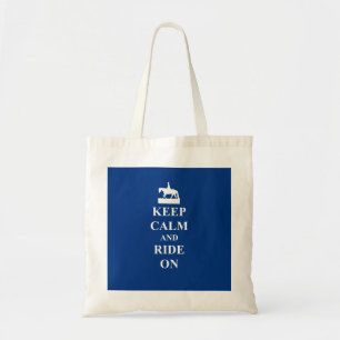 Tote Bag Restez calme et montez sur (bleu)